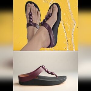 FitFlop Rola Hot Cherry Leather Toe-Post Wedge Platform Comfort Sandals! 8